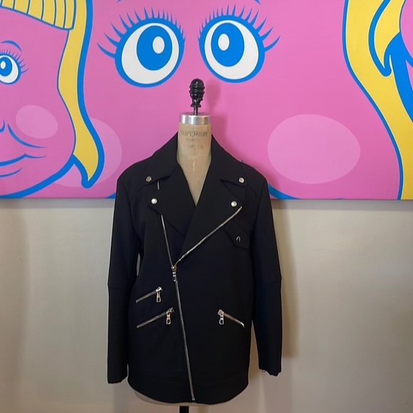 Vintage Black Fabric Moto Jacket